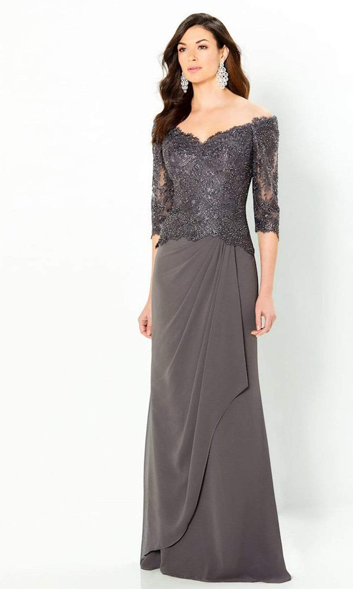 Montage by Mon Cheri - 220942 Beaded Quarter-Length Dress Evening Dresses 4 / Charcoal