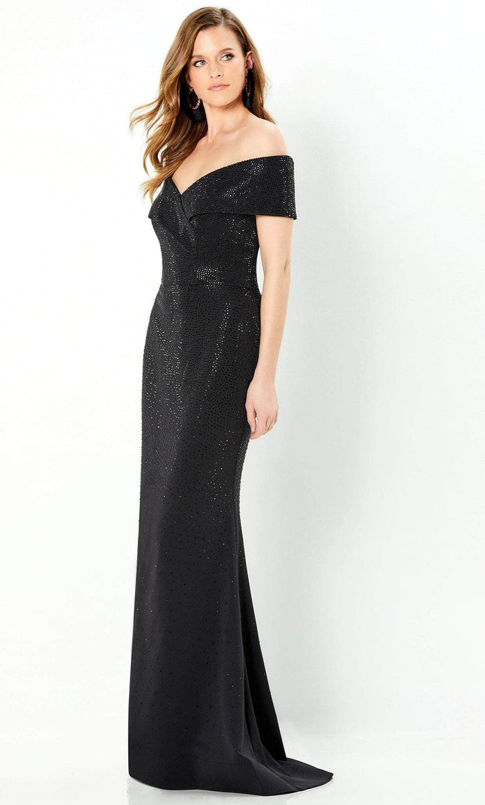 Montage by Mon Cheri 220949W - Embellished Off-Shoulder Evening Dress Mother of the Bride Dresses 16W / Black