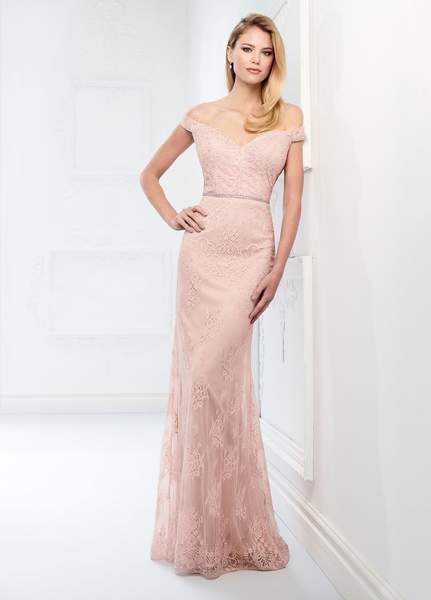 Montage by Mon Cheri - Allover Lace Off-Shoulder Trumpet Dress 218917 - 1 pc English Rose In Size 8 Available CCSALE 8 / English Rose