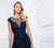 Montage by Mon Cheri - Embroidered Lace Chiffon Overskirt Gown 218914 - 1 pc Navy In Size 10 Available CCSALE 10 / Navy