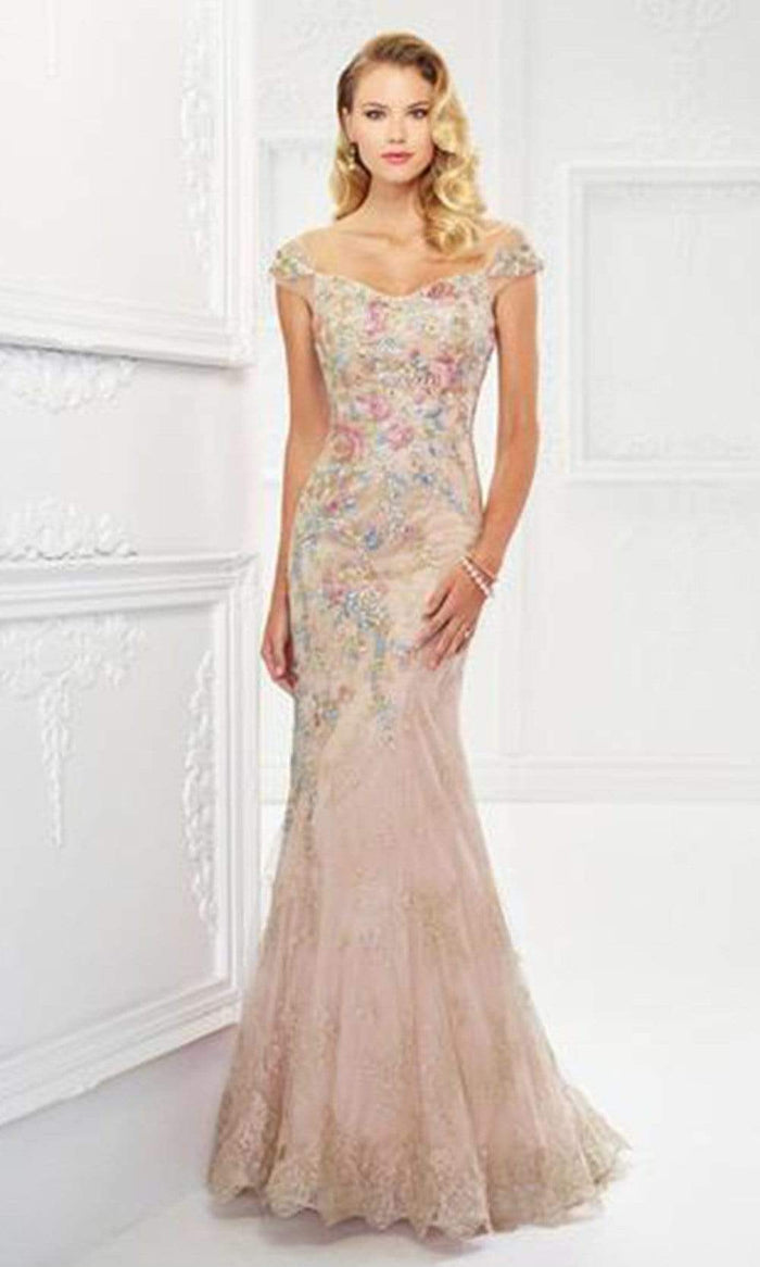 Montage by Mon Cheri - Floral Embroidered Lace and Tulle Gown 118966 CCSALE 10 / Champagne/Multi