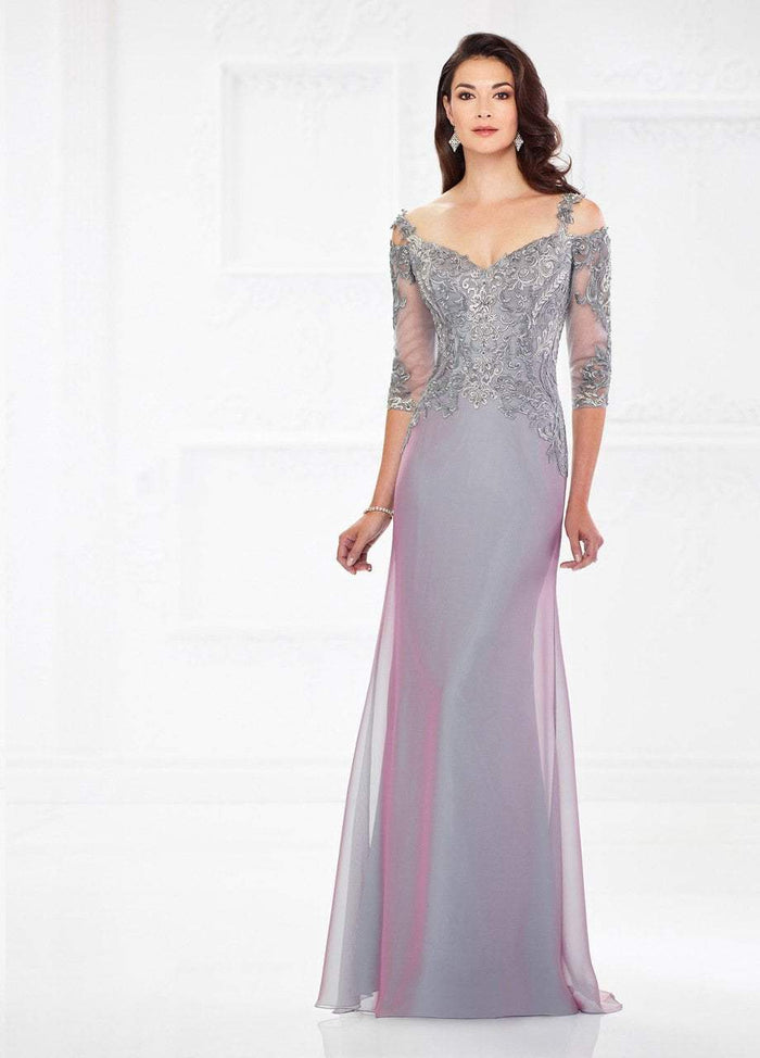 Montage by Mon Cheri - Metallic Lace Bodice Chiffon Gown 118974 - 1 Pc Plum In Size 20 Available CCSALE 18 / Purple/Haze