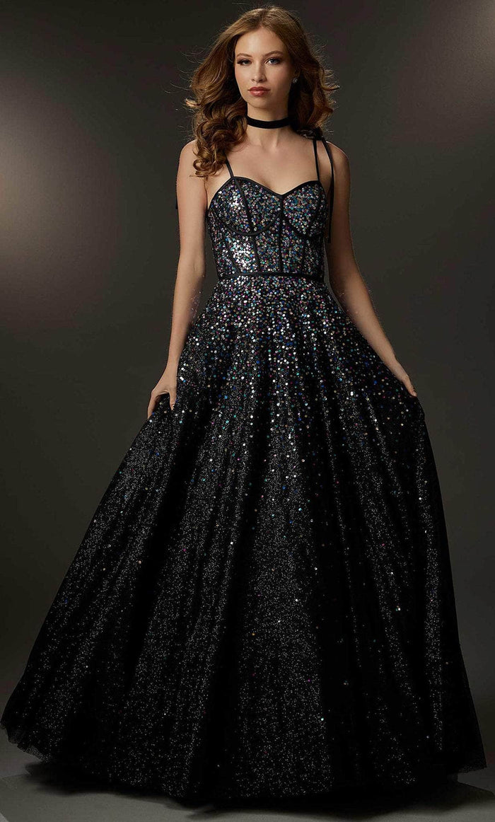 Mori Lee 48024 - Multicolor Sequined A-line Gown Prom Dresses 00 / Black/Multi