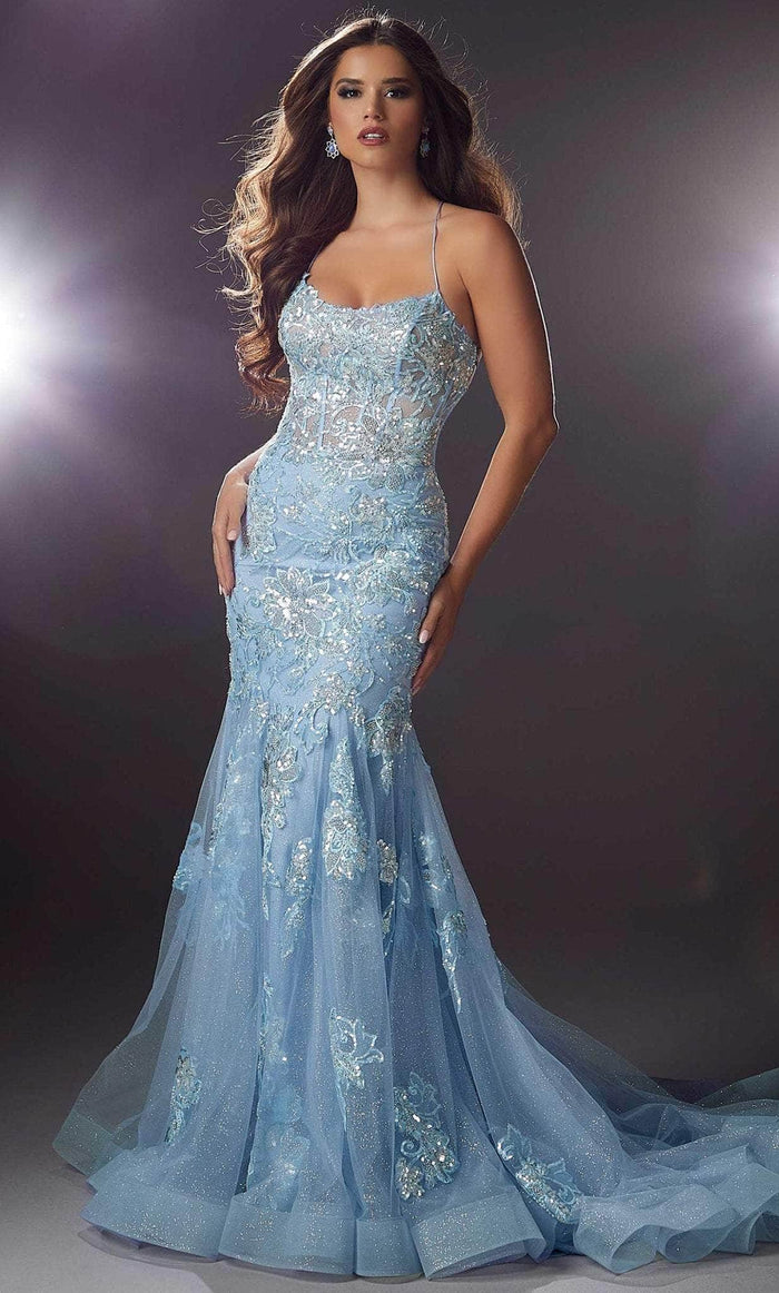 Mori Lee 48029 - Sleeveless Embroidered Prom Gown Special Occasion Dress 00 / Light Blue