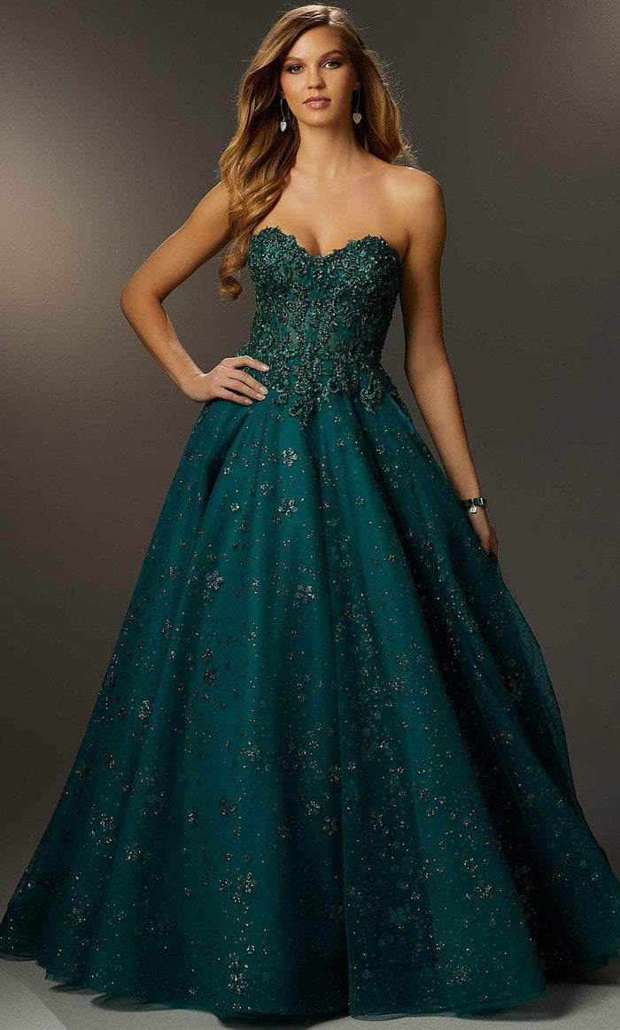 Mori Lee 48058 - Strapless Floral Beaded Ballgown Ball Gowns 00 / Emerald
