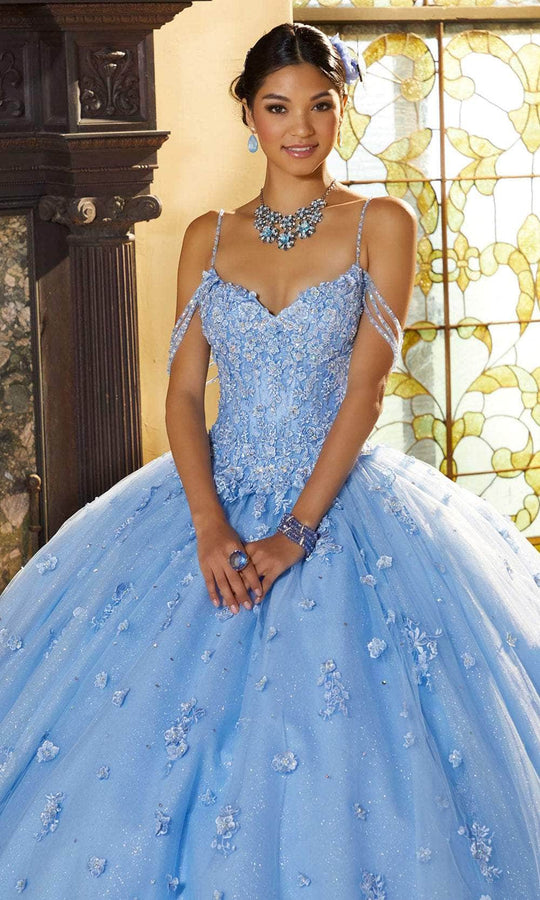 Mori Lee 60155 - Thin Strapped Floral Appliqued Ballgown