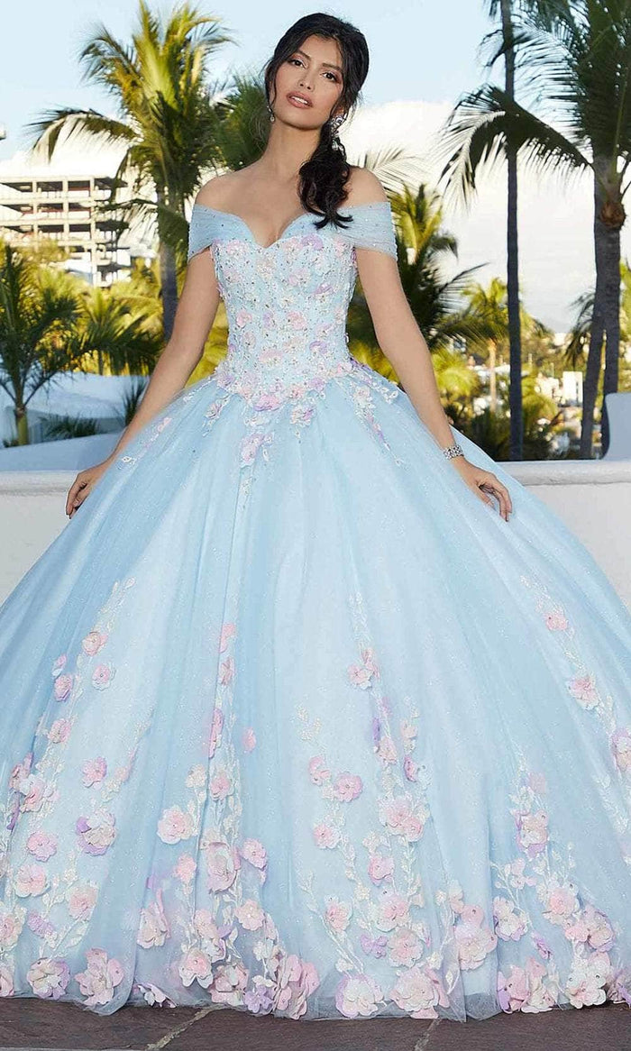 Mori Lee 60165 - 3D Floral Appliqued Sweetheart Ballgown Prom Dresses 00 / Ltblue