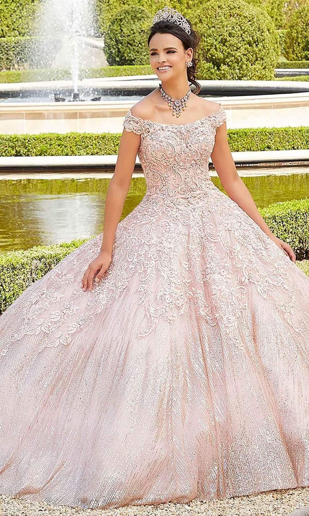 Mori Lee - 89302 Off Shoulder Rhinestone Beaded Glitter Net Ballgown Couture Candy Mori Lee - 89302 Off Shoulder Rhinestone Beaded Glitter Net Ballgown Couture Candy