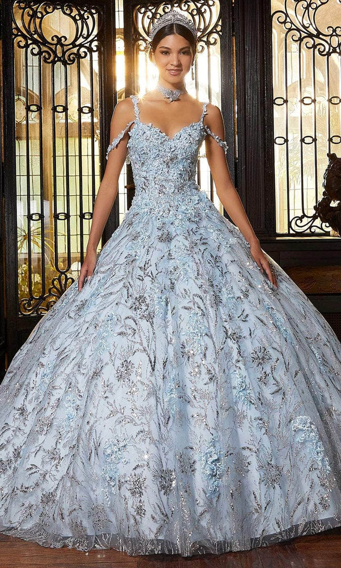 Mori Lee 89332 - Cold Shoulder Flora Embroidered Gown Ball Gowns 00 / Blue Diamond