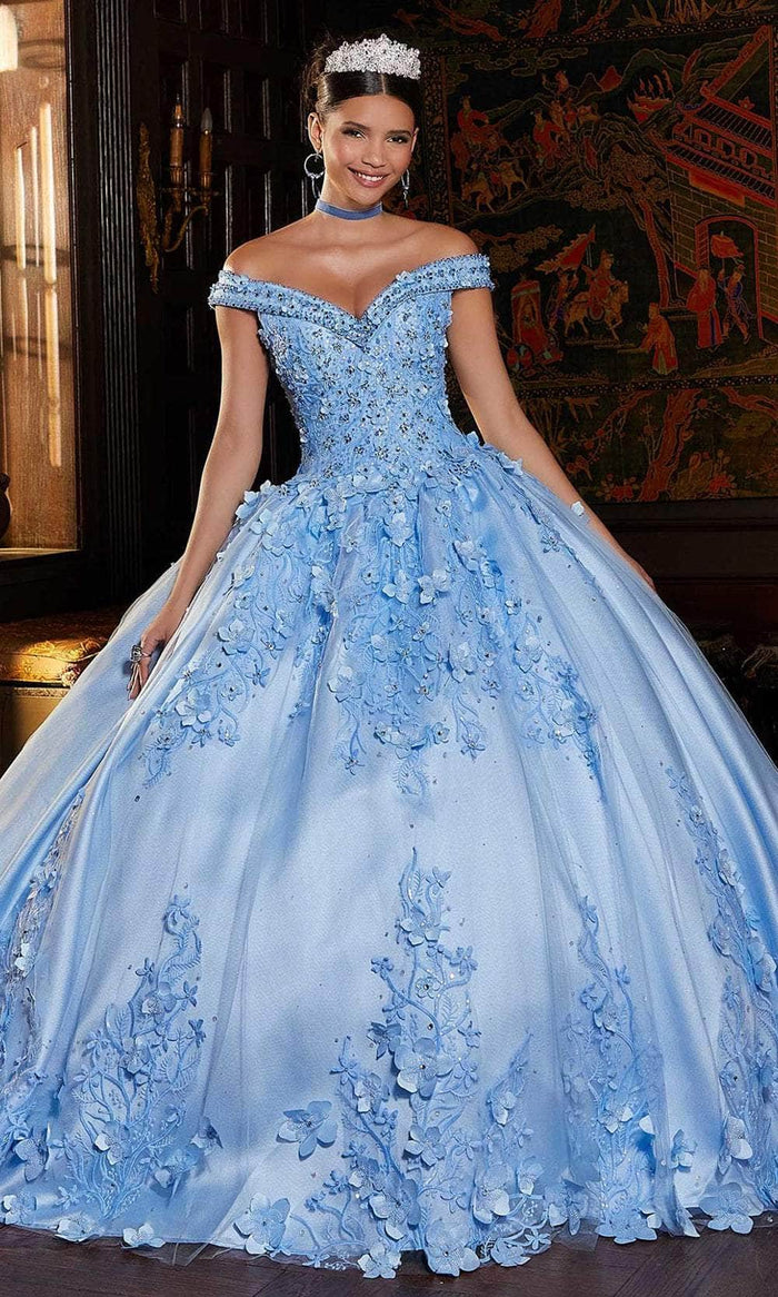 Mori Lee 89337 - 3D Floral Appliqued Ballgown Ball Gowns 00 / Bahama Blue