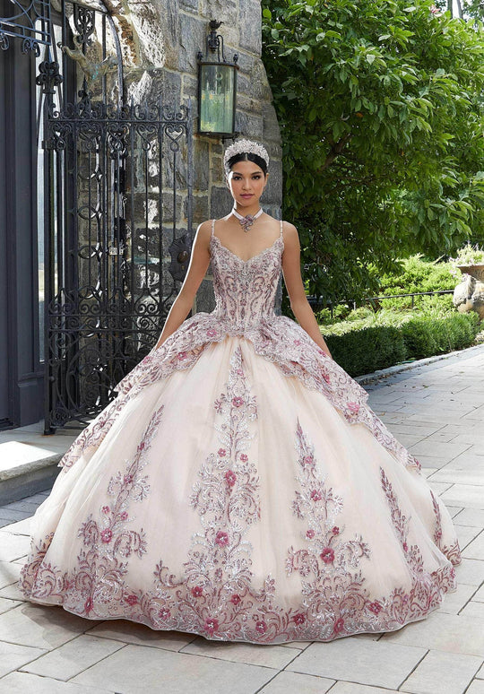Mori Lee 89338 - Thin Strap Bedazzled Layered Gown