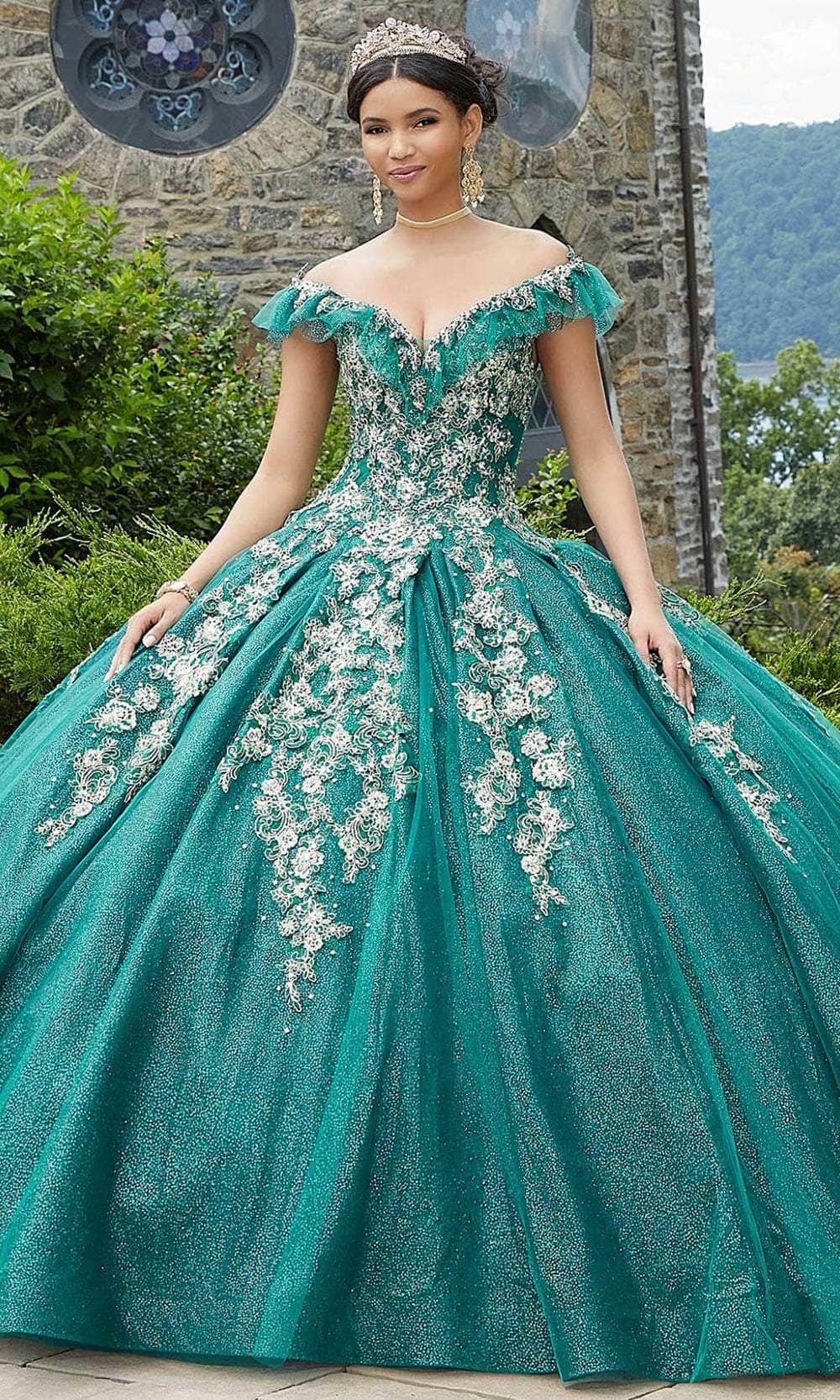 Mori Lee 89342 - Appliqued V-Neck Quinceaera Dress 12 / Emerald/Gold - Shop Mori Lee dresses on Couture Candy at CoutureCandy.com Mori Lee 89342 - Appliqued V-Neck Quinceaera Dress 12 / Emerald/Gold - Shop Mori Lee dresses on Couture Candy at CoutureCandy.com