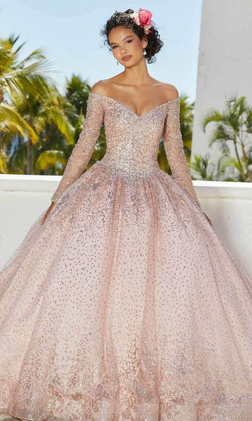 Mori Lee 89355 - Beaded Long Sleeves Quinceera Dress 12 / Sangria/Gold - Shop Mori Lee Dresses On Couture Candy at CoutureCandy.com