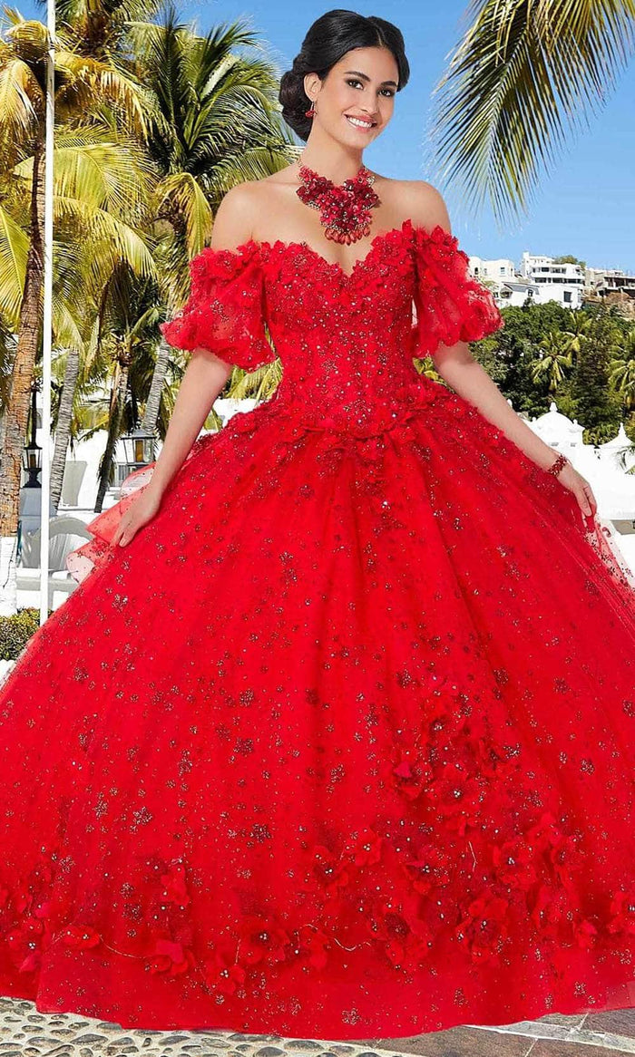 Mori Lee 89358 - Floral Appliqued Sweetheart Ballgown Quinceanera Dresses 00 / Scarlet