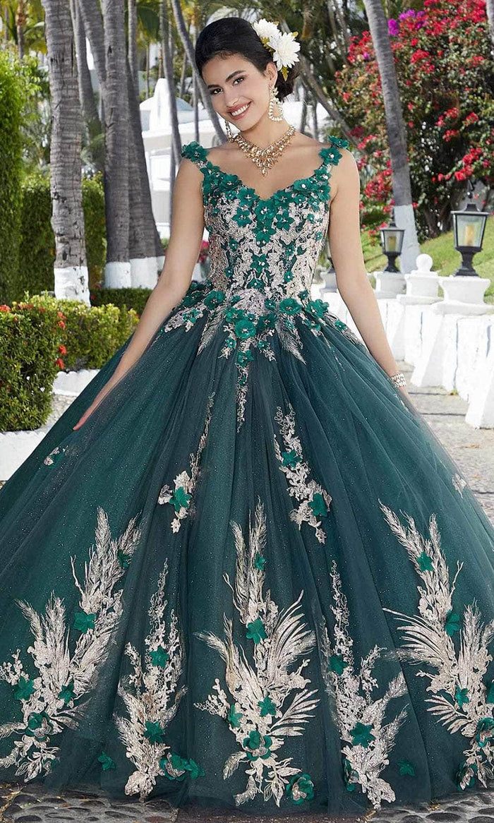 Mori Lee 89362 - Floral Appliqued Quinceañera Dress Prom Dresses 00 / Emerald