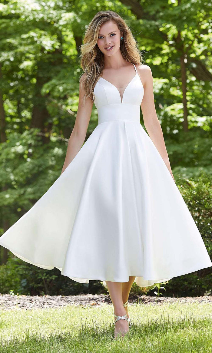 Mori Lee Bridal - 12103 Birdie Braided Strap Satin Wedding Gown Wedding Dresses 0 / Diamond White