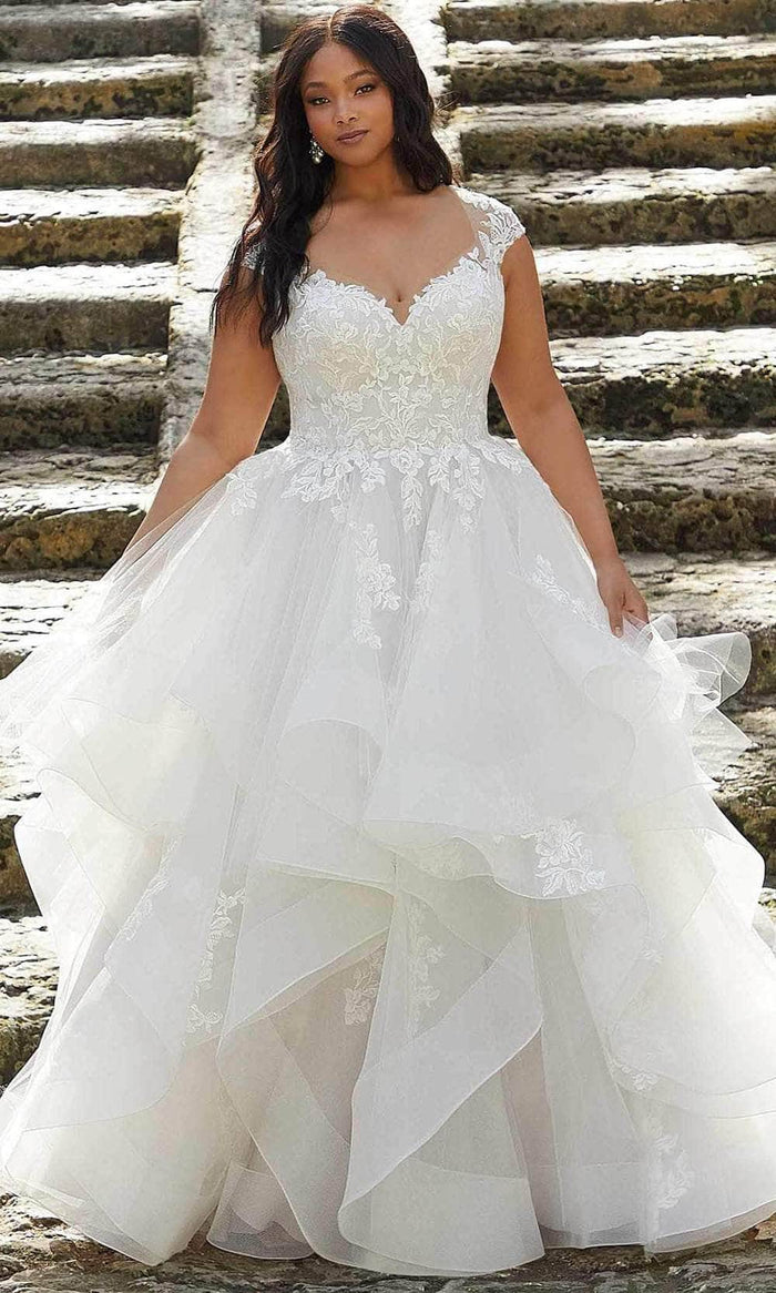 Mori Lee Bridal 3369 - Cap Sleeve Deep V-neck Wedding Dress Wedding Dresses 00 / Ivory/Smoky Lavender/Honey
