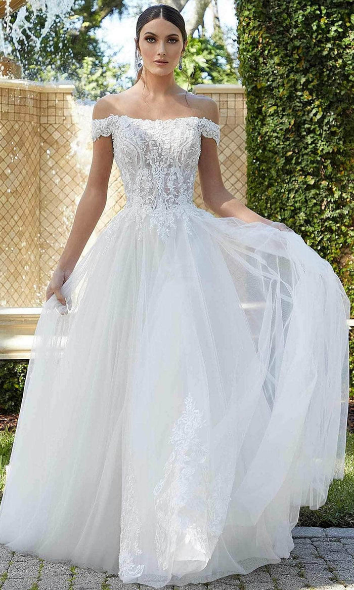 Mori Lee Bridal 5987 - Embroidered Straight Across Wedding Dress Wedding Dresses 00 / Ivory/Ivory