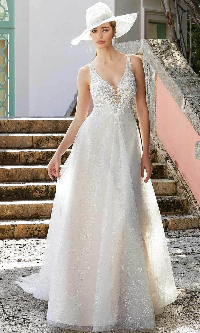 Mori Lee Bridal 6972 - Plunging V-Neck Wedding Dress Special Occasion Dress 00 / Ivory/Latte/Honey