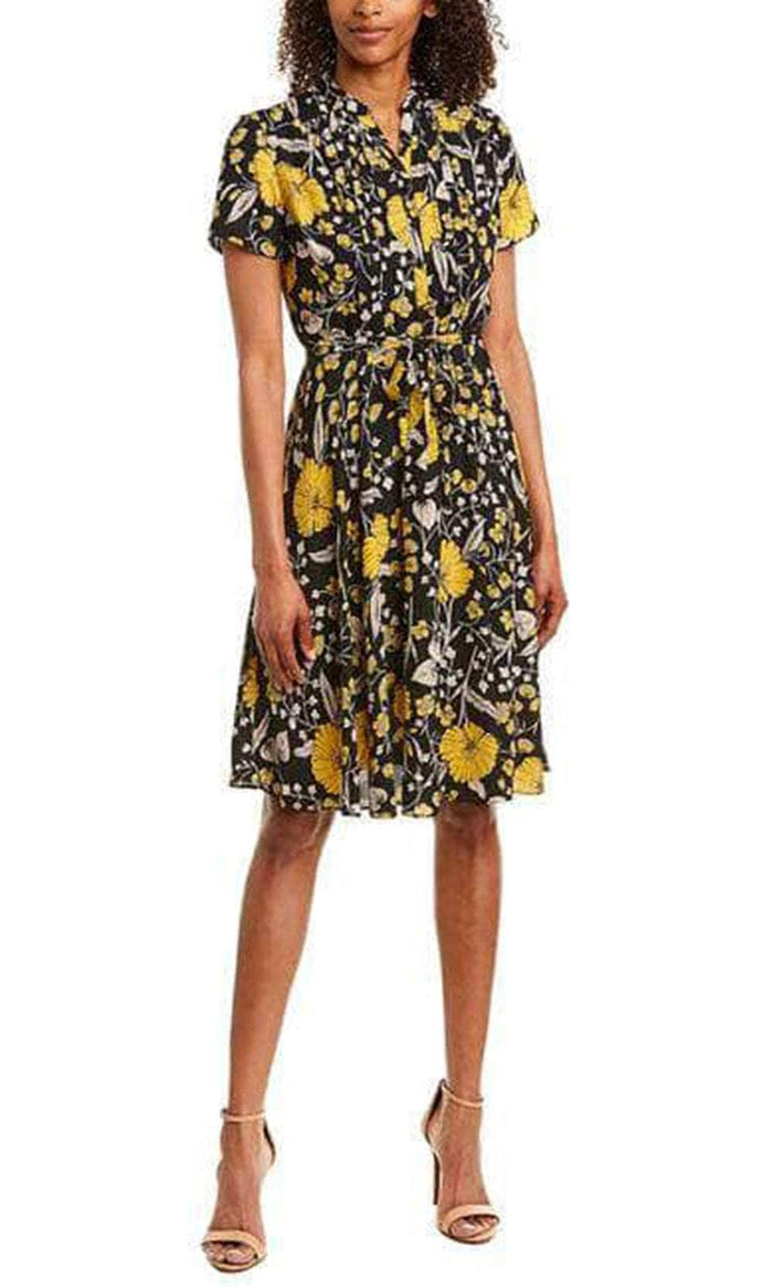 Nanette Nanette Lepore NM9K17126 - Floral Short Sleeved Button Down Dress Holiday Dresses 2 / Mustard