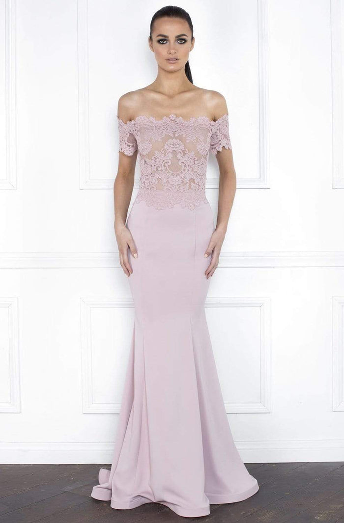 Nicole Bakti - 592L Off-Shoulder Lace Bodice Mermaid Gown Prom Dresses 0 / Dusty Rose