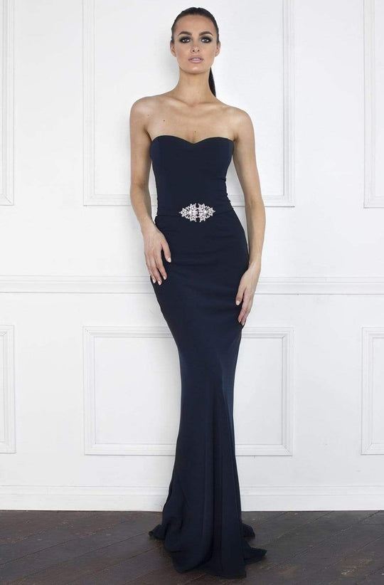 Nicole Bakti - 635 Crystal Accented Strapless Sweetheart Fitted Gown