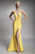Nicole Bakti - 640 Plunged V Neck Cutout High Slit Mermaid Gown Evening Dresses 0 / Yellow
