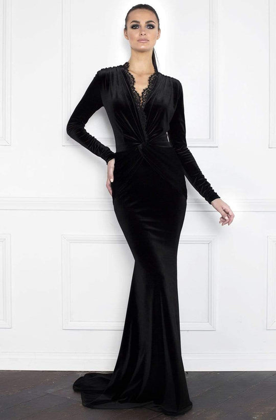 Nicole Bakti - 6848 Knotted V-Neck Long Sleeves Dress