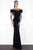 Nicole Bakti - 6851 Illusion Feather Ornate Velvet Sheath Gown Mother of the Bride Dresses 0 / Navy