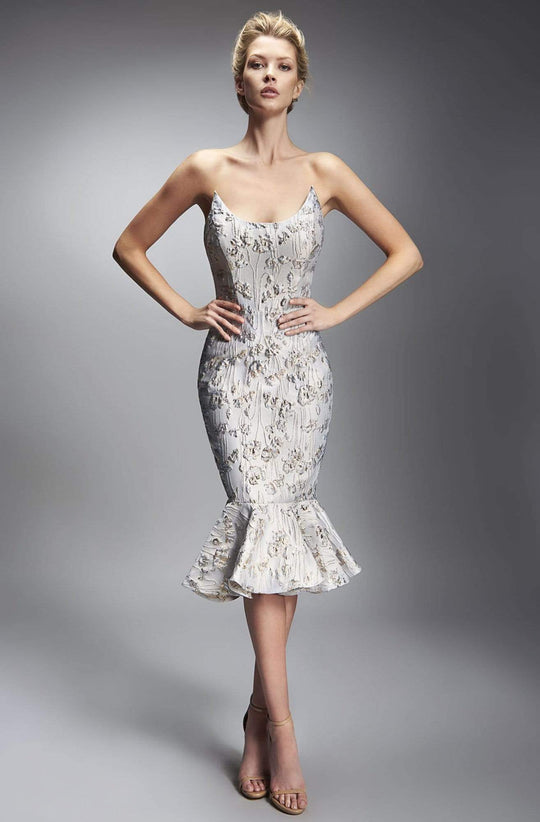 Nicole Bakti - 6880 Metallic Floral Scoop Cocktail Dress