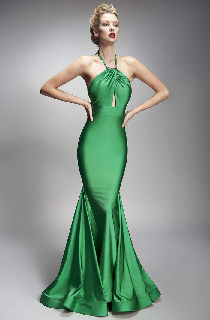 Nicole Bakti - 6891 Halter Ruched Mermaid Dress Evening Dresses 0 / Emerald