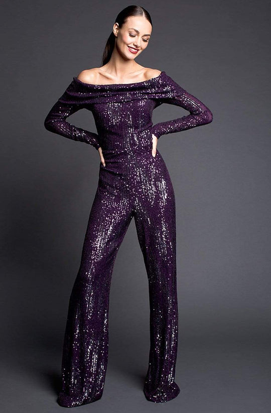 Nicole Bakti - 6955 Sequined Off-Shoulder Jumpsuit