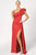 Nicole Bakti - 6978 Ruffled One Shoulder Sheath Dress With Slit Evening Dresses 0 / Red
