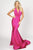 Nicole Bakti - 6993 Ruched-Textured Plunging Bodice Mermaid Gown Prom Dresses 0 / Fushia