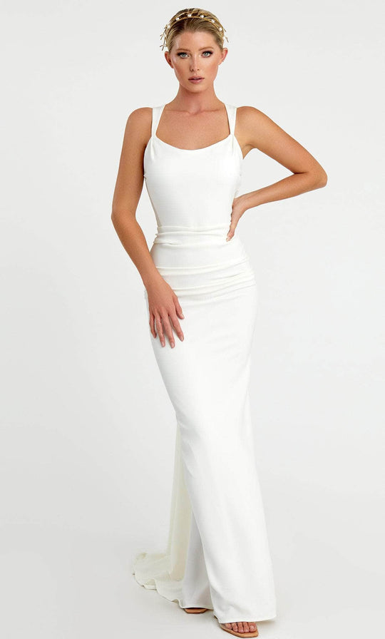 Nicole Bakti 7078 - Minimalist Fitted Scoop Long Gown