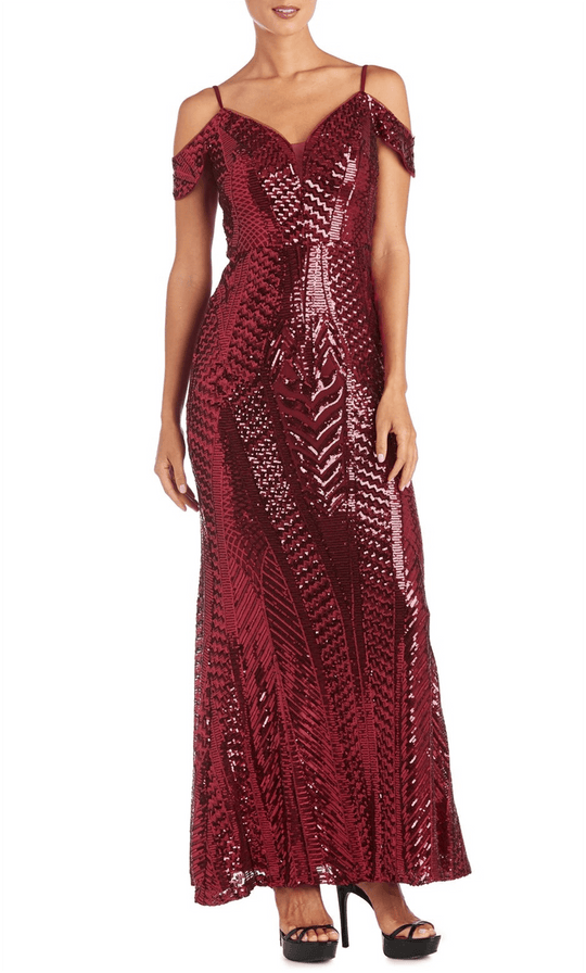 Nightway 21917A - Sequined V-Neck Evening Gown