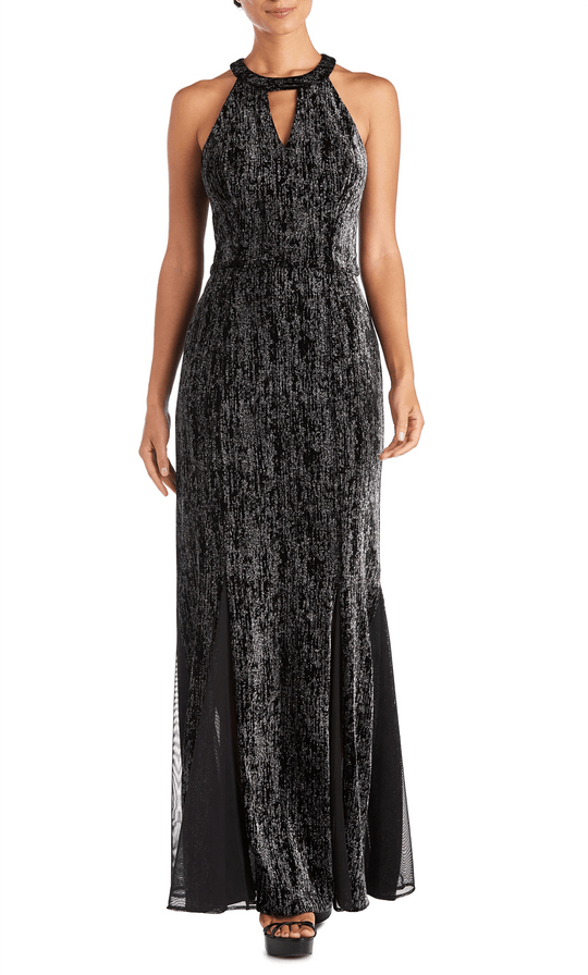 Nightway 22030 - Halter Metallic A-Lin Evening Gown