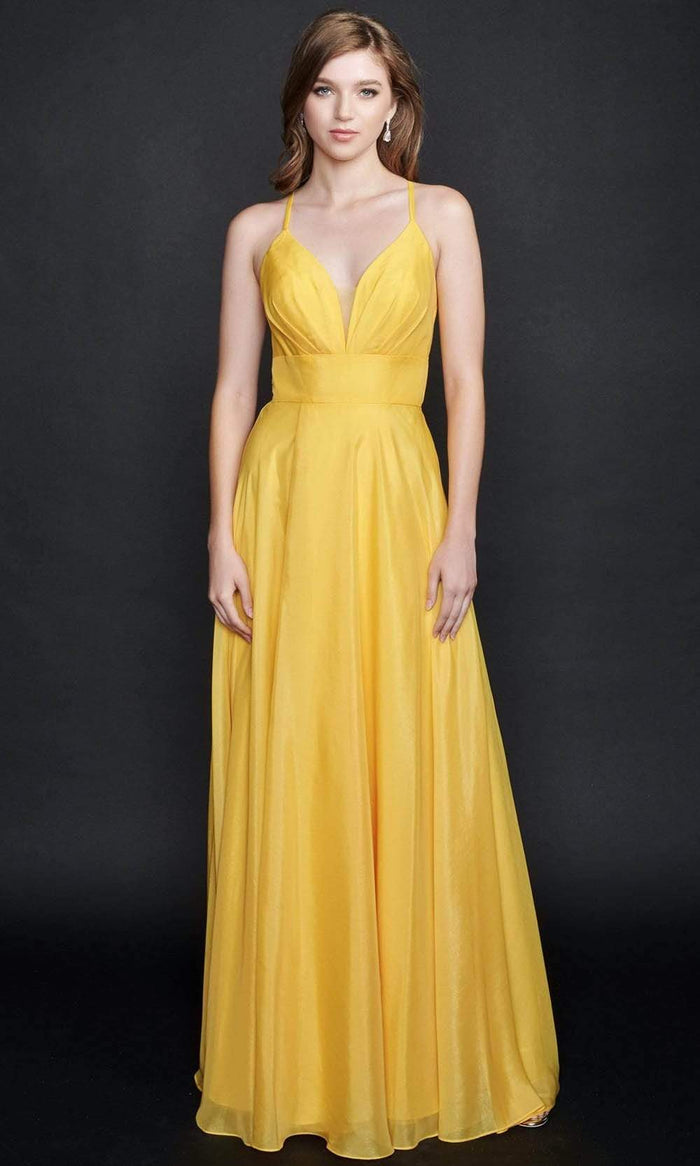 Nina Canacci - 1520 Spaghetti Strap V-Neck Gown Special Occasion Dress 0 / Yellow