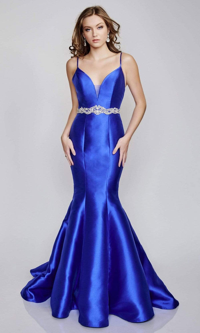 Nina Canacci - 2318 Spaghetti Strap Mermaid Gown Special Occasion Dress 4 / Royal