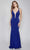 Nina Canacci - 2324 Plunging V-Neck Sheath Gown Special Occasion Dress 0 / Navy