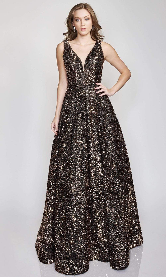 Nina Canacci - 3175 Sleeveless Sequin A-Line Gown Special Occasion Dress 4 / Black/Gold