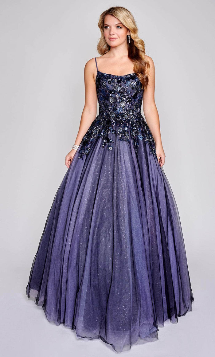 Nina Canacci 3206 - Floral Embellished Sleeveless Prom Dress Special Occasion Dress 0 / Black Purple Multi