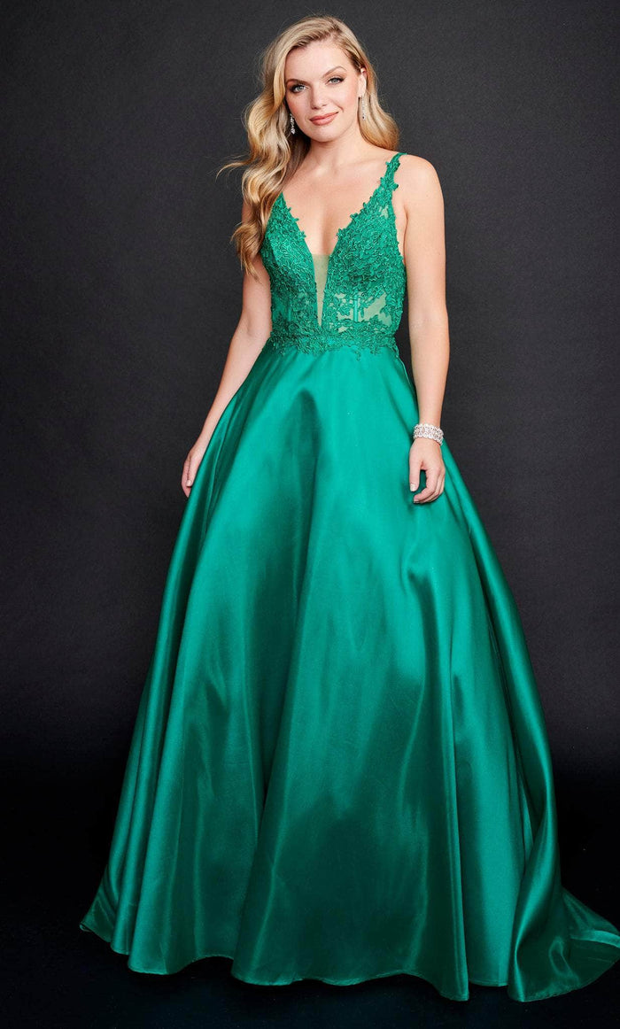 Nina Canacci 3213 - Laced Bodice Ballgown Special Occasion Dress 2 / Emerald