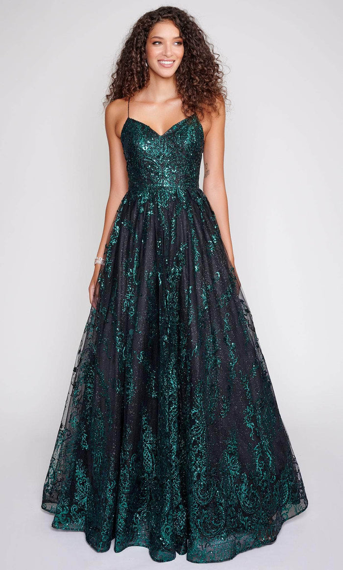 Nina Canacci 4300 - Sequin Embellished Sleeveless Prom Gown Special Occasion Dress 0 / Black/Green