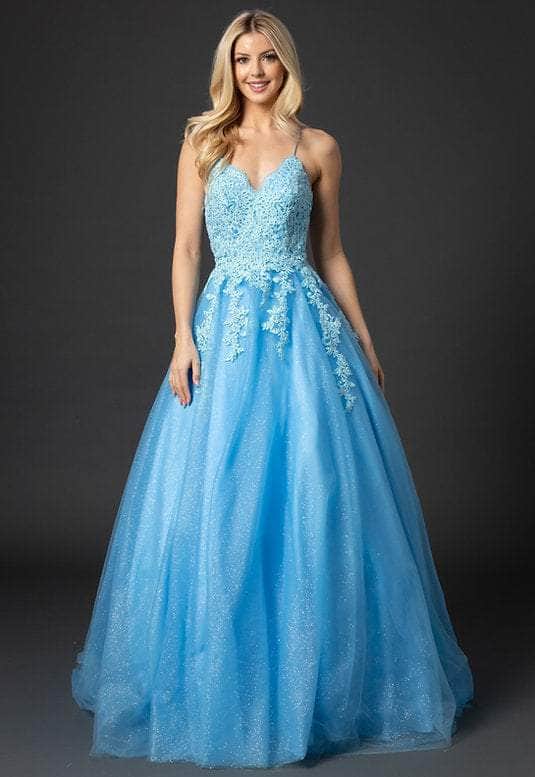 Nina Canacci - 5200 Lace Applique Glitter Gown Prom Dresses 0 / Baby Blue