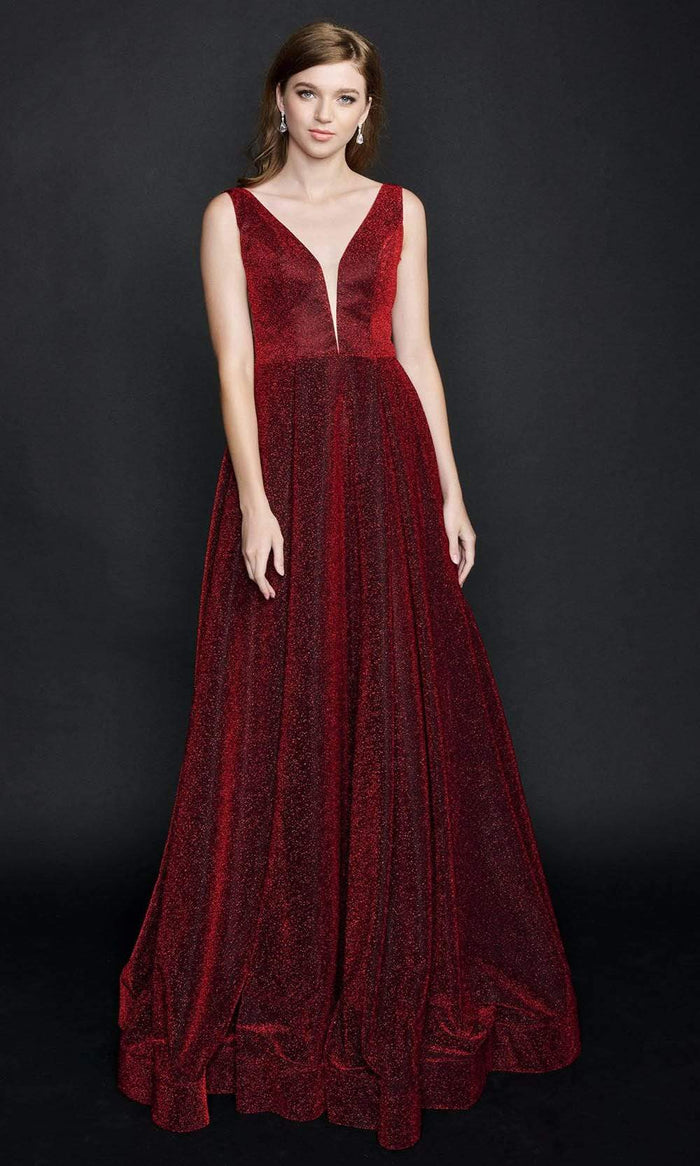 Nina Canacci - 5208 Glittering Sleeveless A-Line Gown Prom Dresses 8 / Burgundy
