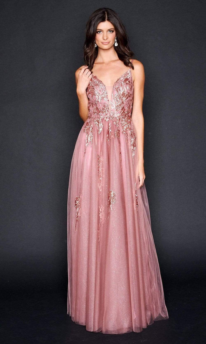 Nina Canacci - 9131 Sleeveless Lace Appliqued Gown Prom Dresses 0 / Cinnamon Rose