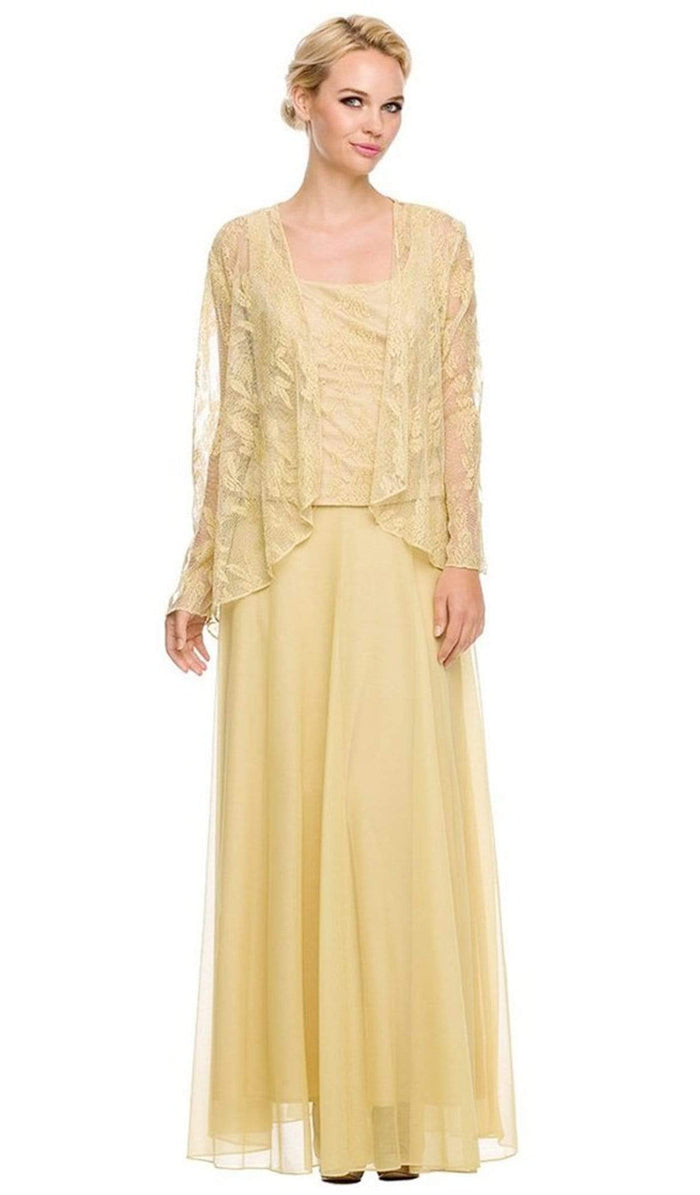Nox Anabel - 5076 Lace Dress with Sheer Jacket Mother of the Bride Dresses M / Gold