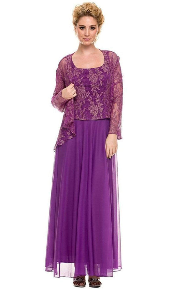 Nox Anabel - 5076 Lace Dress with Sheer Jacket Mother of the Bride Dresses M / Violet & Gold