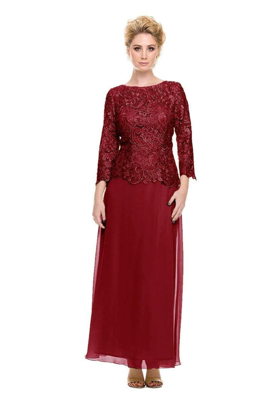Nox Anabel 5103 Quarter Sleeve Bateau Illusion Dress CCSALE XL / Burgundy